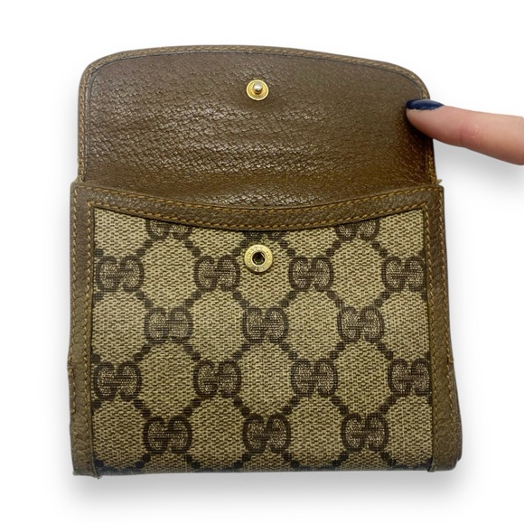 Vintage Gucci Leather/Vinyl Bifold Brown Wallet GG Gold Hardware GG Monogram Web - Picture 7 of 17